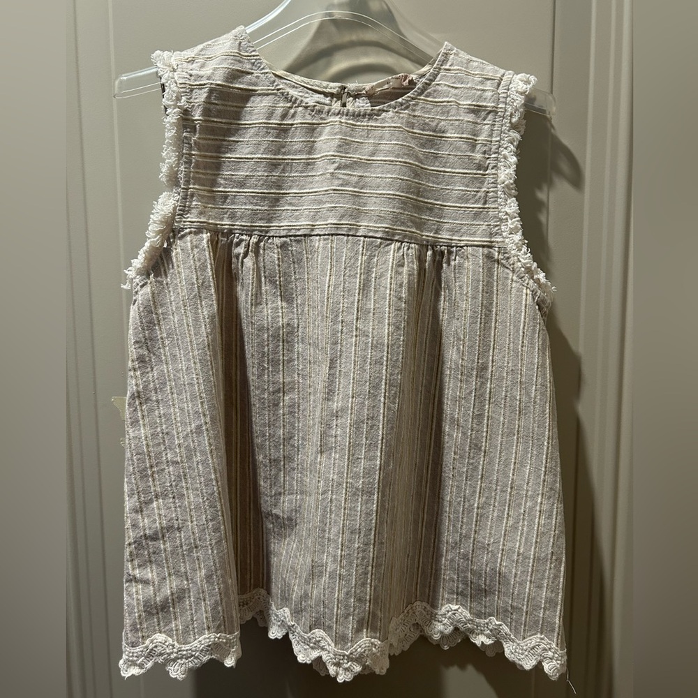 Sleeveless Striped Lace Trim Top